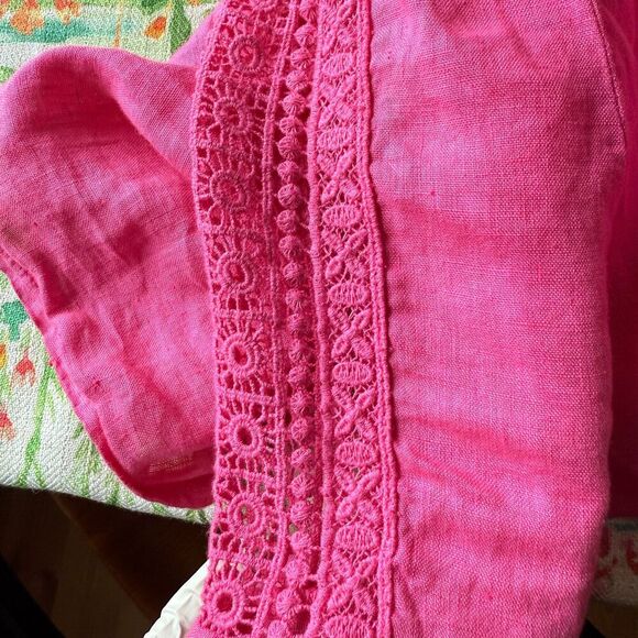 Terzo Millennio 100% Linen Cottage Core Barbie Pink Crochet Trim Italian Made S - Picture 5 of 6